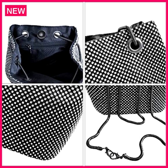 Rhinestone Evening Bucket Bag with Shoulder Strap for Parties Weddings